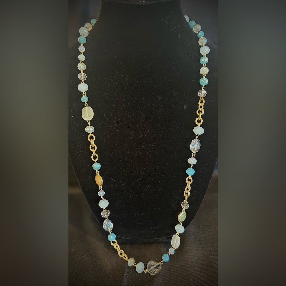 Elegant Gold and Blue Beaded Necklace